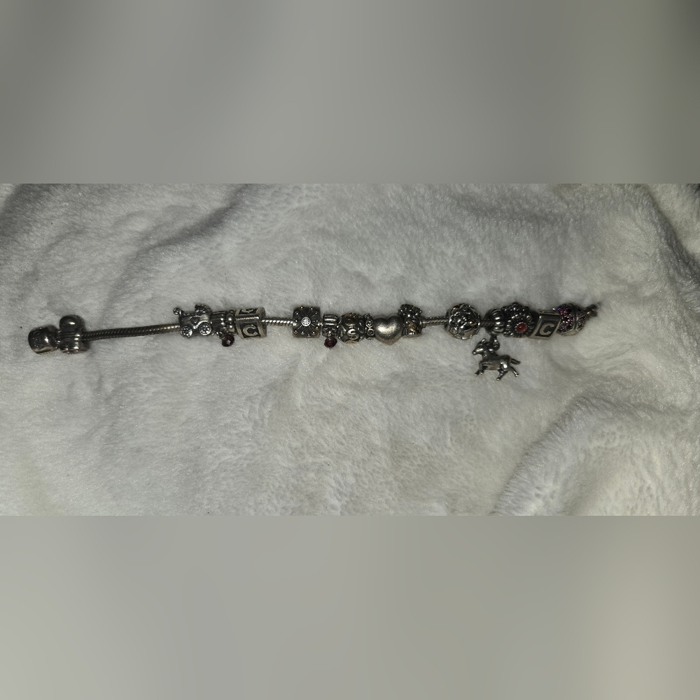 Pandora Charm Bracelet Lot 925 ALE Sterling + 4 Two-Tone Charms 16 Pieces